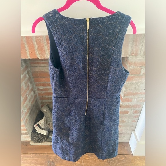 Michael Kors Navy & Gold Flecked Knee Length Dress Luxury V Neck Medium Autumn - Picture 6 of 7